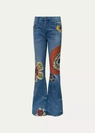Men's Vintage Flower Patchwork Flare Jeans