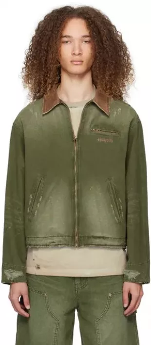 Khaki Distressed Denim Jacket