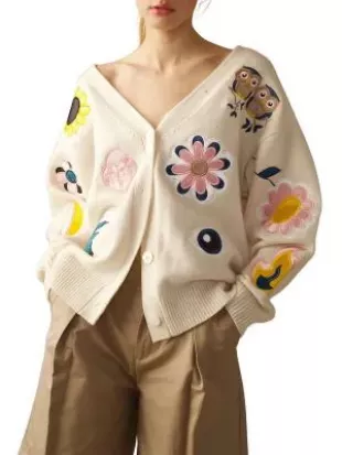 Fun Patches Knit Button-Front Cardigan