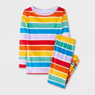 2pc Rainbow Striped Snuggly Soft Pajama Set