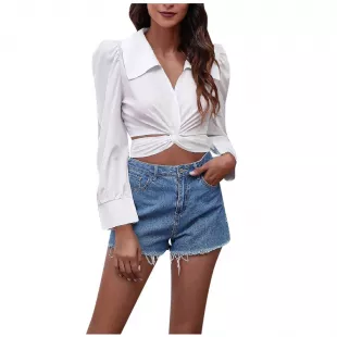 Plus Black Woven Tie Front Flared Sleeve Shirt | Plus Size