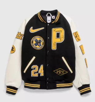 Nike x Patta Black, White, & Yellow Varsity Jacket worn by