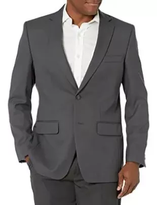 Men's Travel Performance Tailored Fit Suit Separates-Pants, Dk. Heather Grey-Jacket, 44