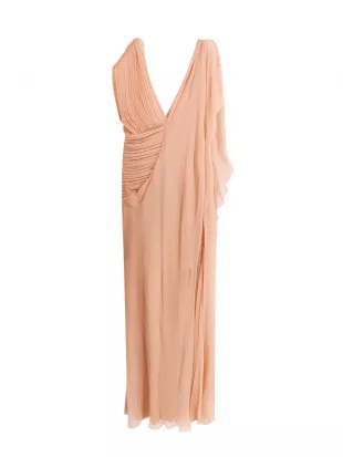 V-Neck Midi Asymmetric Chiffon Dress