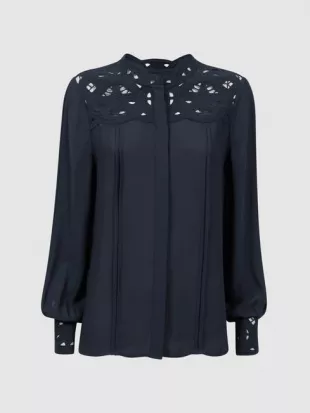 Navy Celia Lace Cut-Out Blouse