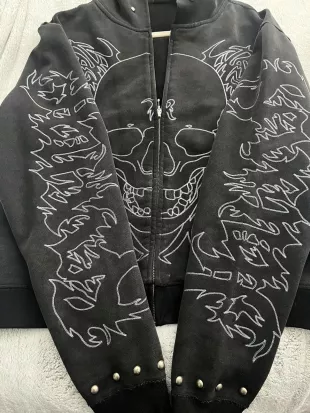 Tribal Skull Embroidered Hood