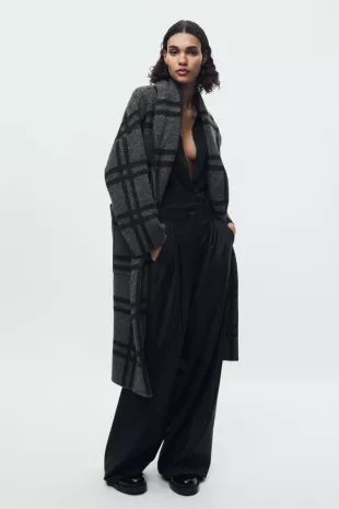 Zara - Plaid Knit Jacquard Coat