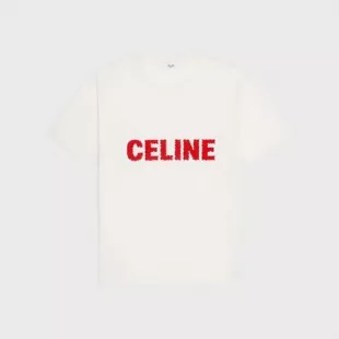 Loose T-Shirt in Cotton Jersey Off White/Red