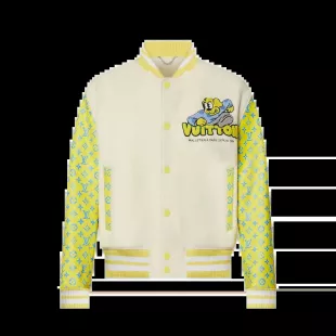 White & Yellow Monogram Sleeve Varsity Jacket
