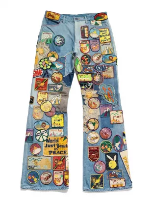 Blue Beautiful World Patch Flared Jeans