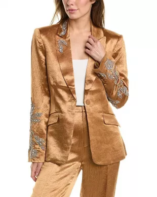 Crystal Floral Embellished Satin Blazer