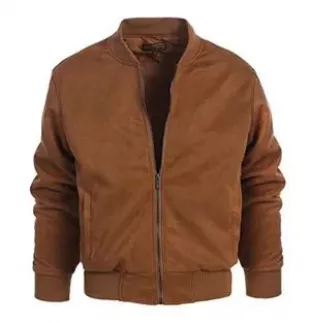 Men's Faux Suede Bomber Jacket with Warm Light Inner Padding, Camel, M