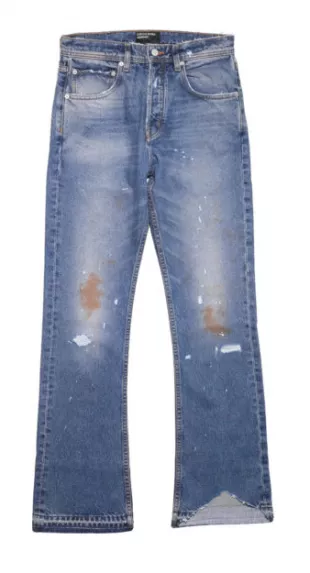 Blue Distressed Muddy Knee Flared Jeans