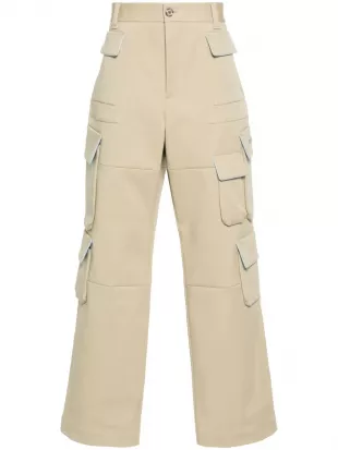 Beige & Light Blue Trim Cargo Pants