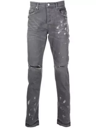 Distressed Paint-Splatter Slim Fit Jeans