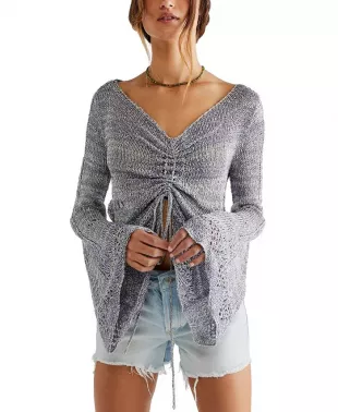 Zinnia Knit Bell Sleeve Crop Top