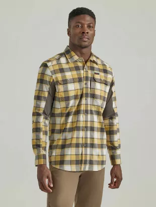 Plaid Mixed Material Shirt in Travertine