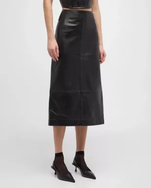 Leather Slim Pencil Midi Skirt