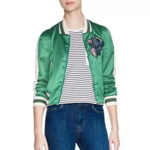 Bacary Embroidered Stretch Satin Bomber Jacket
