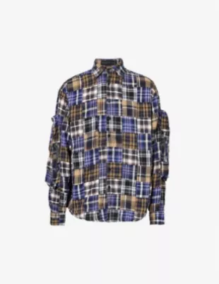 - Plaid Patchwork Relaxed-Fit Cotton Shirt
