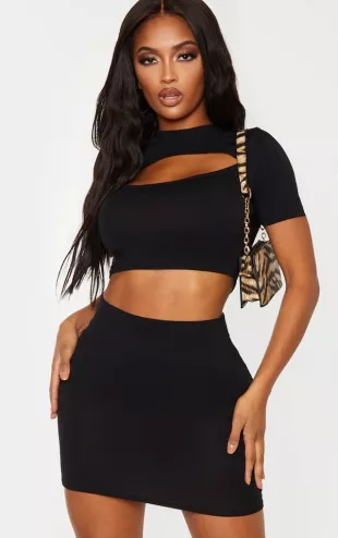 Shape Black Jersey Cut Out Cropped Top