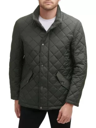 Diamond-Quilted Barn Jacket in Dark Green