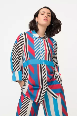 Clashing Stripes Button Down 3/4 Sleeve Blouse