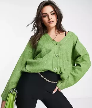 Oversized Cardigan With Pockets In Green