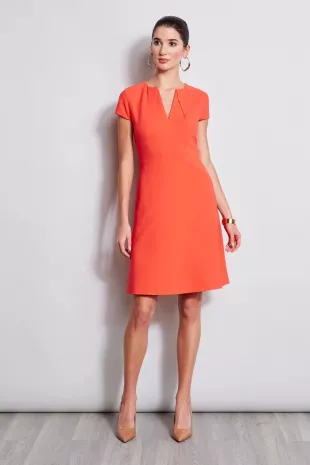 Short Sleeve Dart Fit & Flare Dress in Tomato