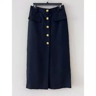 Holmes Military Slit Button Front Black Skirt