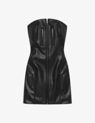 Strapless Zip-Through Faux-Leather Mini Dress