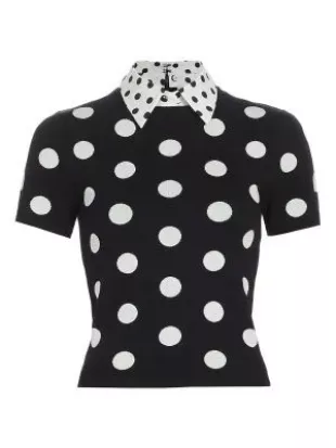 Polka-Dot Short-Sleeve Knit Blouse