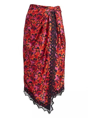 Liona Lace-Trimmed Faux-Wrap Skirt