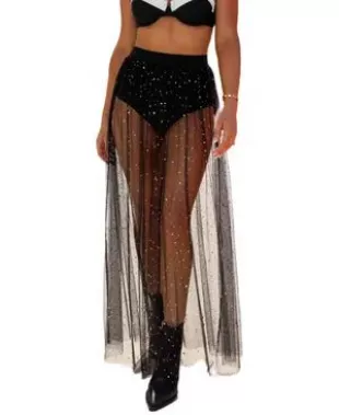 JoJo Sheer Black Glitter Maxi Skirt