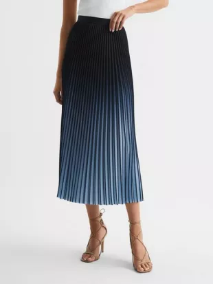 Bright Blue Marlie Ombre Pleated Midi Skirt