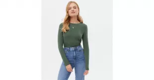 Dark Green Long Sleeve Crew Neck Top