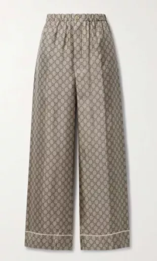 Gucci Cropped Silk Satin Jacquard Wide Leg Pants 4130