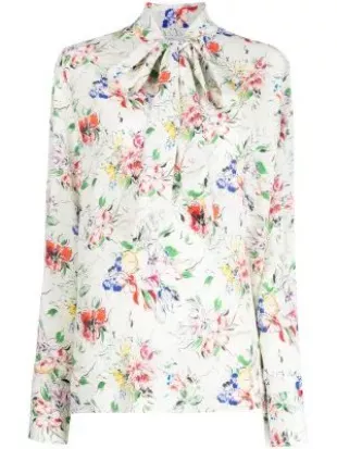 2274 Multi Colour Tie Neck Floral Shirt