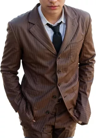 Men's Who 10th Dr. David Tennant Doctor 2 Piece Suit + Long Trench Wool Brown Coat Costume