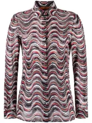 wavy-jacquard button-up shirt - women - Cupro/Viscose - 46 - Pink