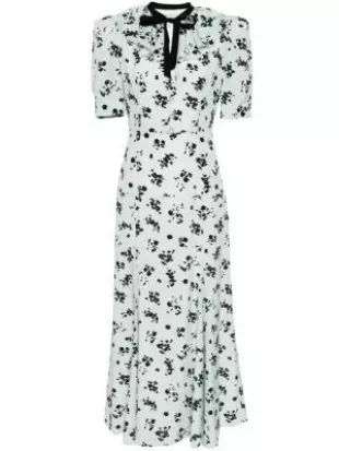 Bow-detailed Floral-print Silk crepe de chine Dress