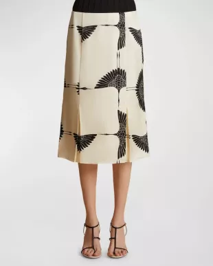 Levy Crane-Print Midi-Skirt