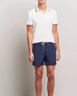 Jarrett Towelling Striped Tipping Polo White Sand