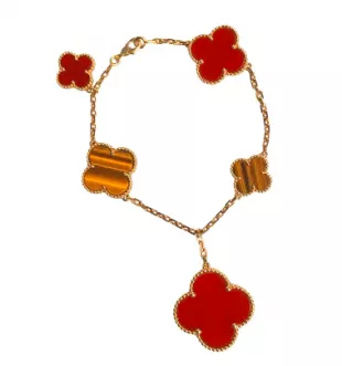 Magic Alhambra Tiger's Eye And Red Carnelian Bracelet