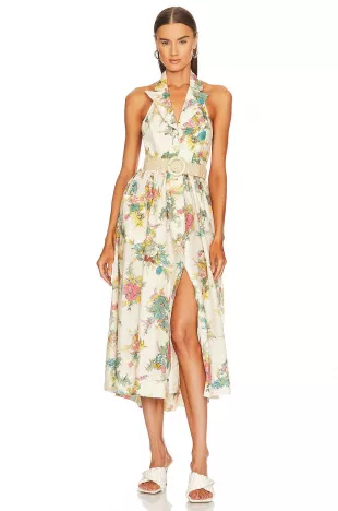 zimmermann clover halter shirt dress Zimmermann Clover Halter Shirt Dress in Honey Peony Floral