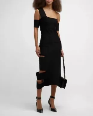 Slash Cutout One-Shoulder Bandage Midi Dress