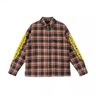 Yellow Cross Logo Plaid Quilted Shirt Jacket