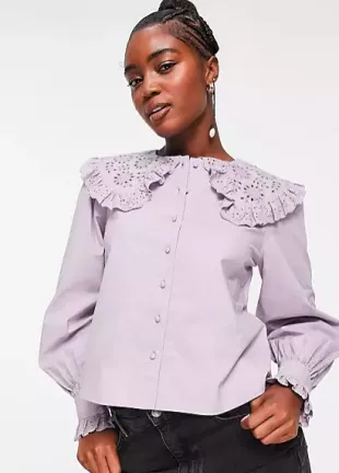 Broderie Collared Shirt In Lilac