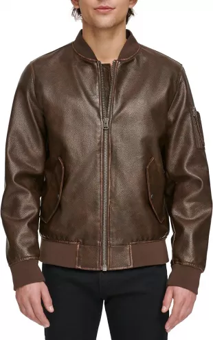 Men's Faux Leather Varsity Bomber Jacket