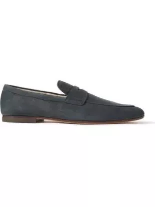 Logo-Debossed Suede Penny Loafers - Men - Blue